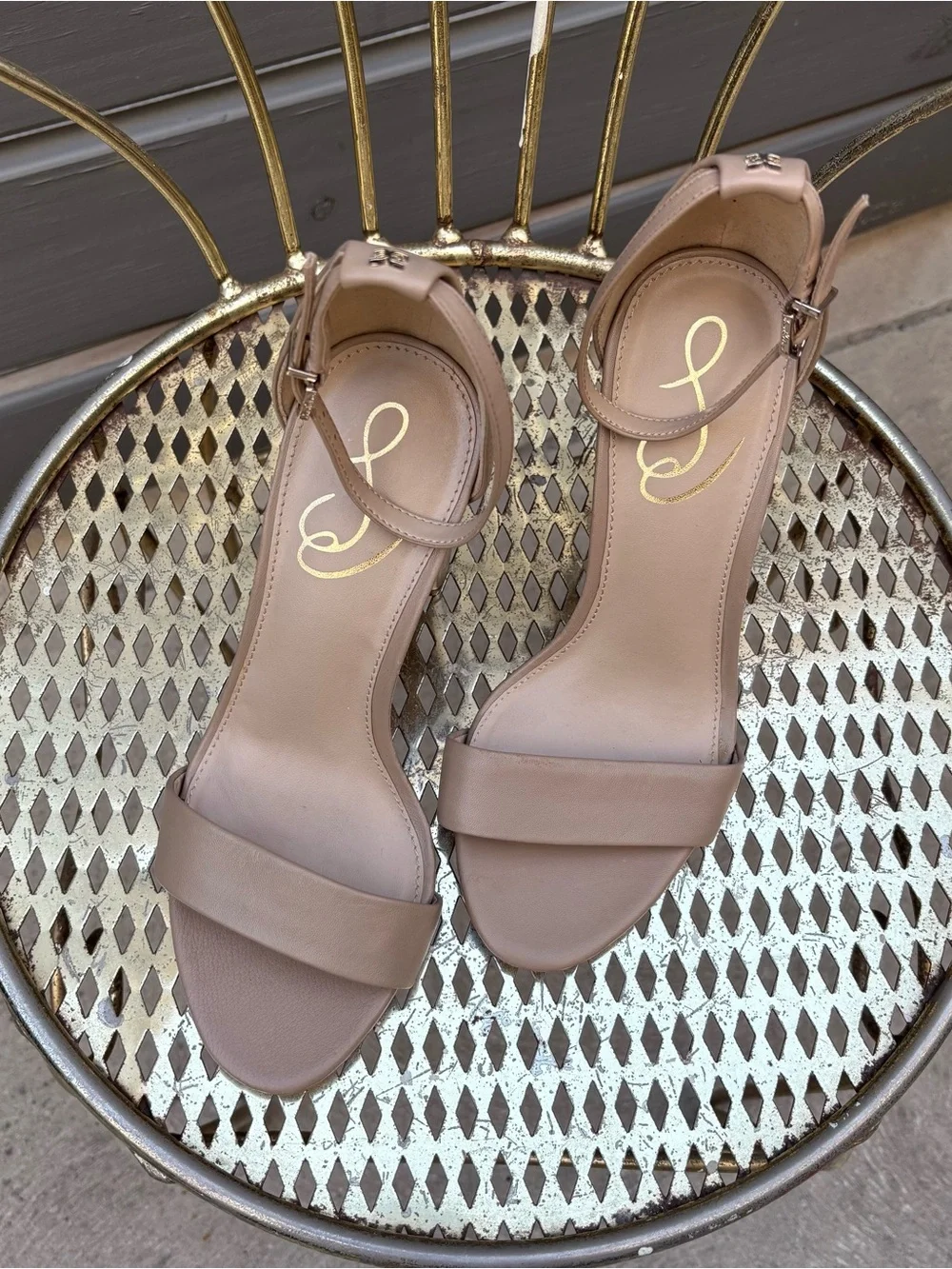 Sam Edelman Yaro Nude Block Heel Ankle Strap Sandals Wide 6W Wedding Guest